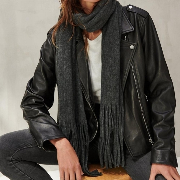 Lucky Brand dark gray solid brushed scarf with fringe NWT